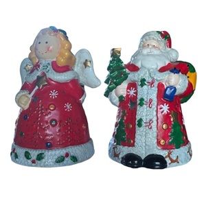 Vintage Angel and Santa Votive Candle Holder Set Opening Creates Warm Harth